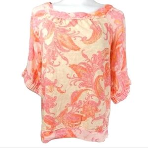 Daily Practice Anthropologie Pink Yellow Paisley Top
